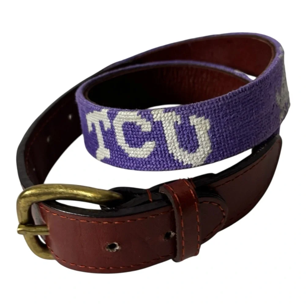 SMATHERS & BRANSON TCU Texas Christian University Needlepoint Belt kids Size M